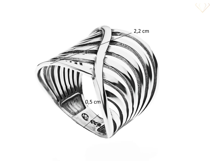 Srebrny pierścionek gładki duży ze wzorem oksydowany