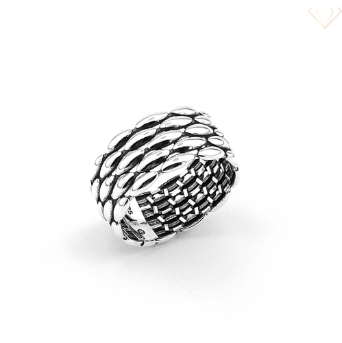 Srebrny pierścionek szeroki z unikatowym wzorem srebro pr.925 R26 