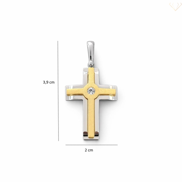Srebrny Krzyżyk Pozłacany z Cyrkonią – Dwukolorowa Elegancja, Próba 925 Susetti.