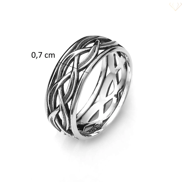 Srebrny pierścionek oksydowany przeplatany wzór pr925