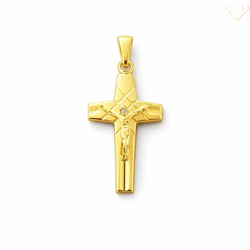 Srebrny wisiorek krzyżyk diamentowany pozłacany z Panem Jezusem pr.925