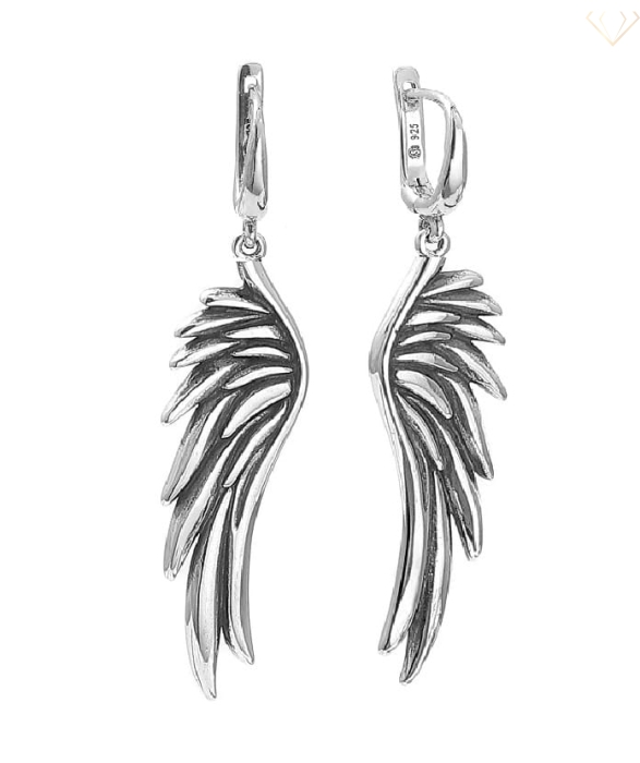 Srebrne kolczyki duże oksydowane skrzydła anioła
