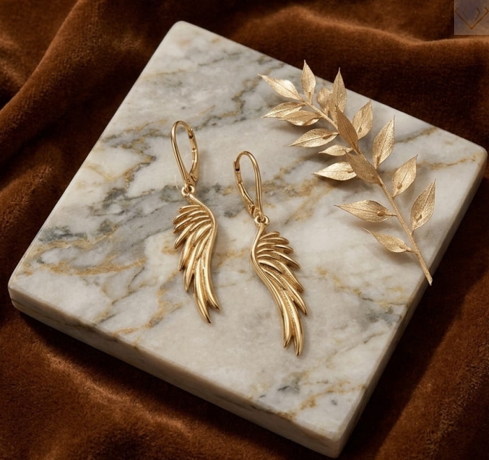 Srebrne kolczyki 925 długie wiszące pozłacane Skrzydła Anioła