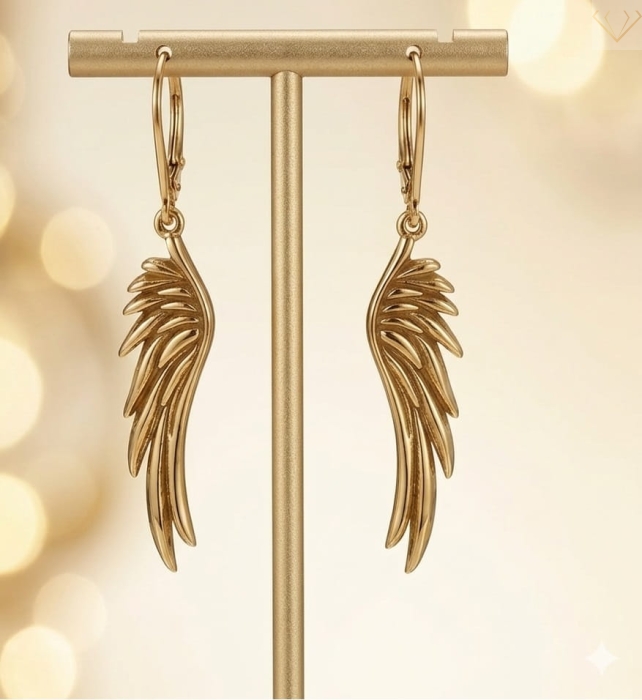 Srebrne kolczyki 925 długie wiszące pozłacane Skrzydła Anioła