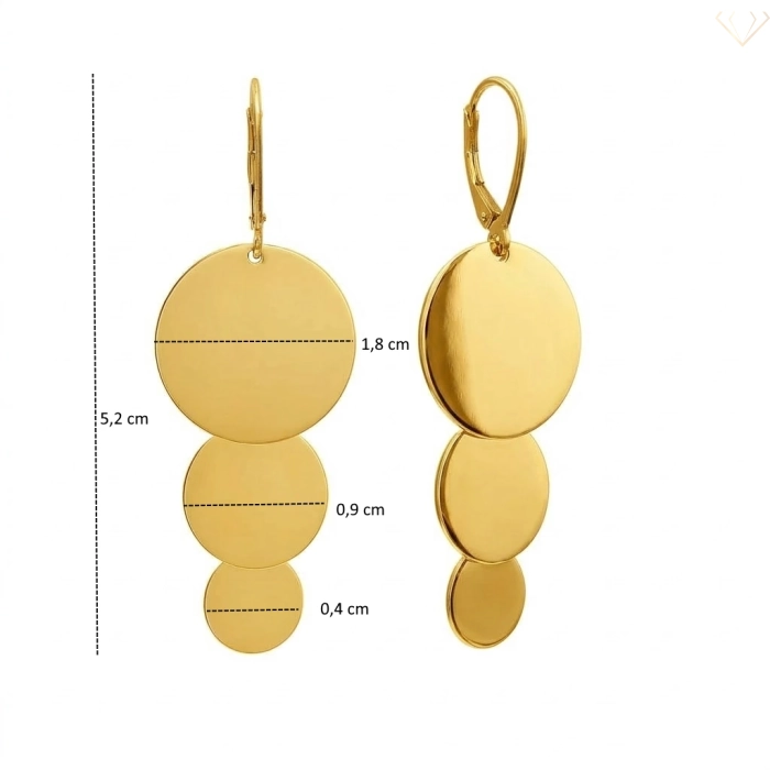 Srebrne kolczyki gładkie pozłacane z trzema błyszczącymi kółkami