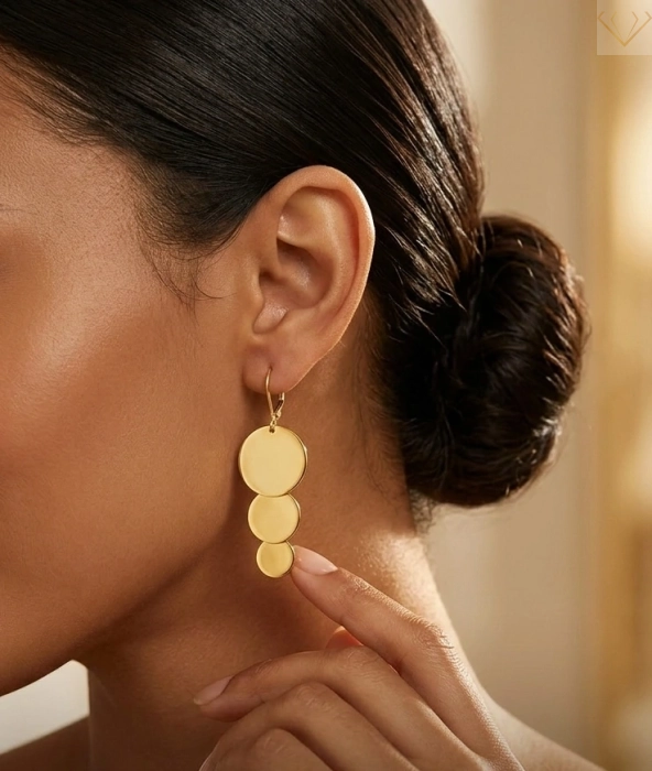 Srebrne kolczyki gładkie pozłacane z trzema błyszczącymi kółkami