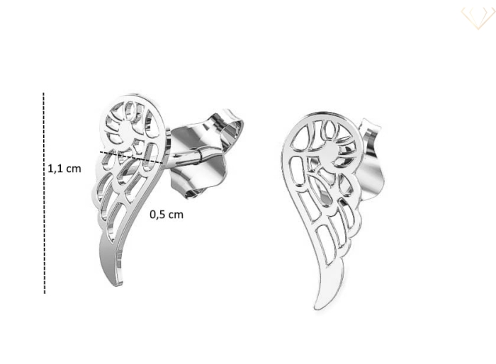 Srebrne kolczyki 925 skrzydła anioła wkrętki sztyfty
