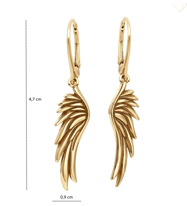 Srebrne kolczyki 925 długie wiszące pozłacane Skrzydła Anioła