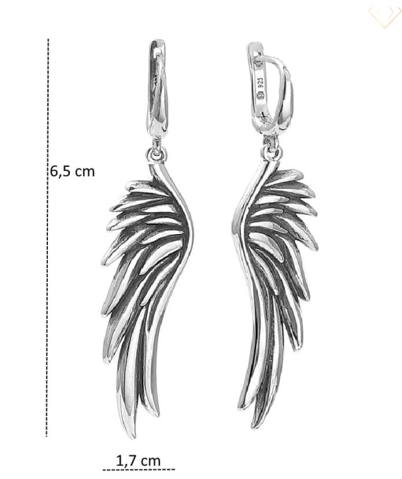 Srebrne kolczyki duże oksydowane skrzydła anioła