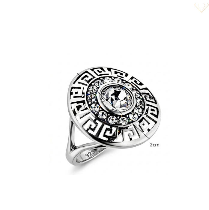 Srebrny okrągły pierścionek z cyrkoniami oraz greckim wzorem pr925 Susetti