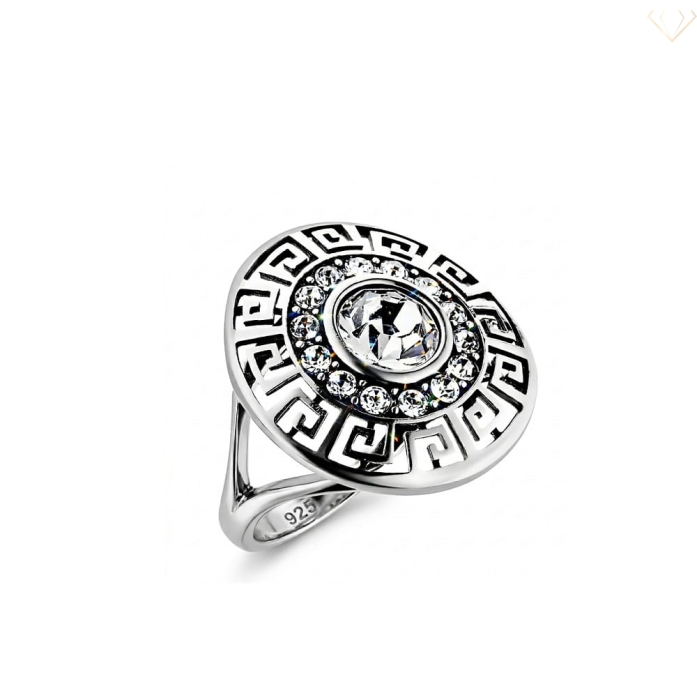Srebrny okrągły pierścionek z cyrkoniami oraz greckim wzorem pr925 Susetti