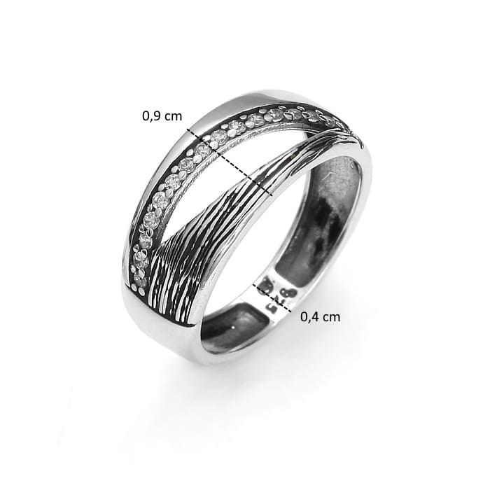 Srebrny pierścionek próby 925 oksydowany z cyrkoniami. Susetti