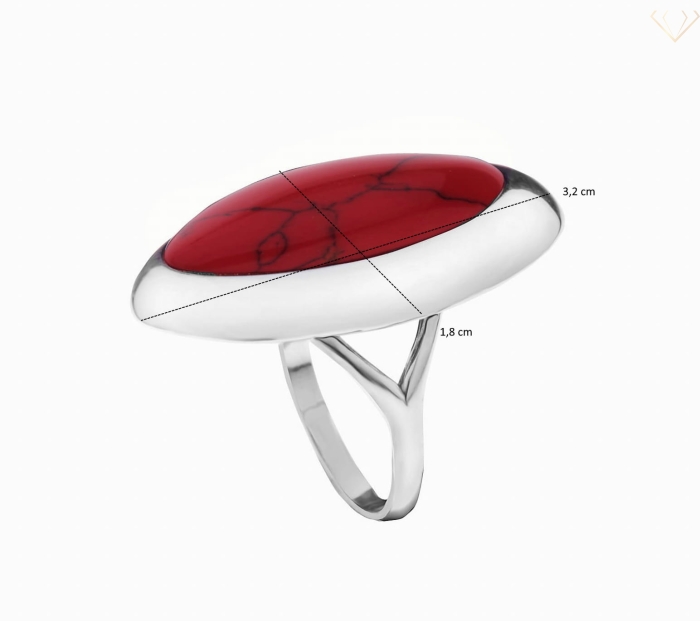Srebrny pierścionek z dużym czerwonym kamieniem Koral