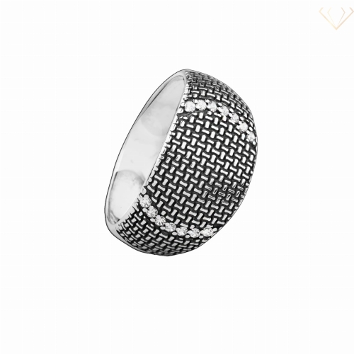 Srebrny pierścionek z cyrkoniami oksydowany R22