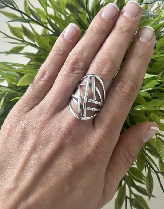 Srebrny pierścionek gładki duży ze wzorem srebro próby 925