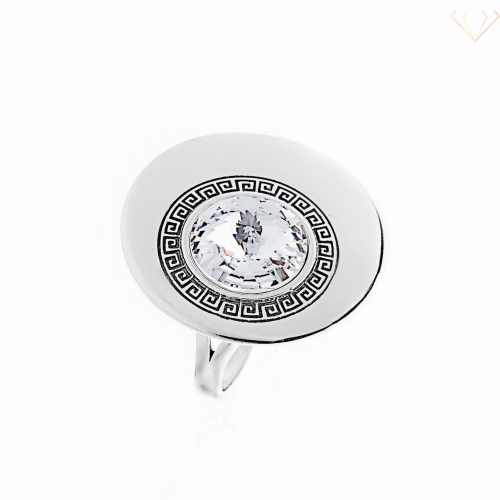 Srebrny pierścionek duży z cyrkonią wzór grecki R18