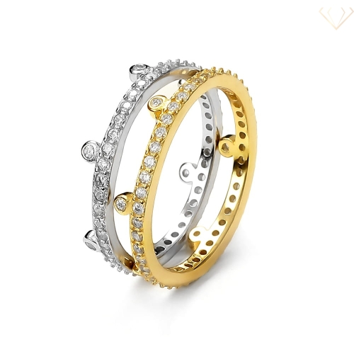 Srebrny pierścionek pozłacany z cyrkoniami podwójny R12