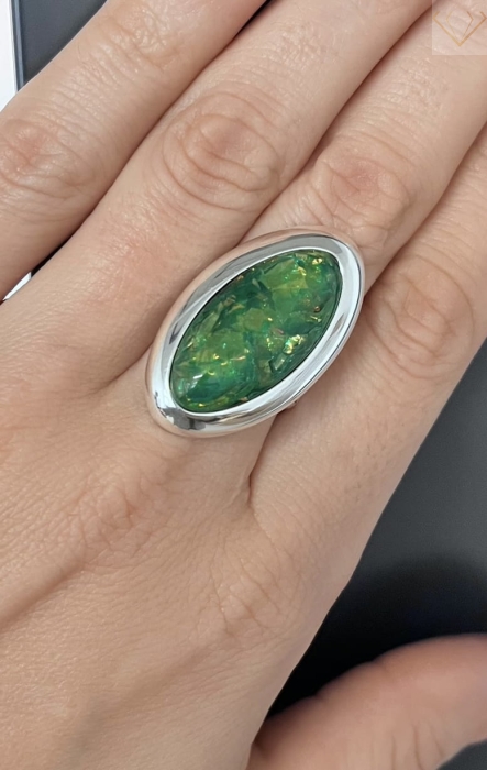 Srebrny pierścionek pr925 z zielonym kamieniem Opal