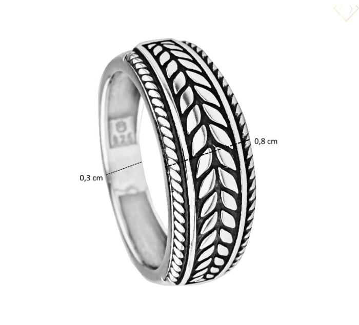 Srebrny pierścionek oksydowany ze wzorem kłosa srebro 925