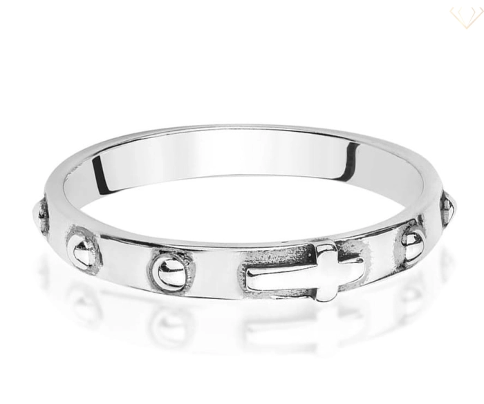 Srebrny pierścionek 925 krzyżyk oksydowany dziesiątka różańca