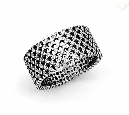 Srebrny pierścionek 925 szeroki z cyrkoniami R16