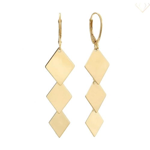 Srebrne kolczyki pozłacane gładkie wiszące łączone, romby