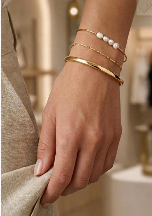 Srebrna bransoletka pozłacana sztywna gładka zapinana próba 925