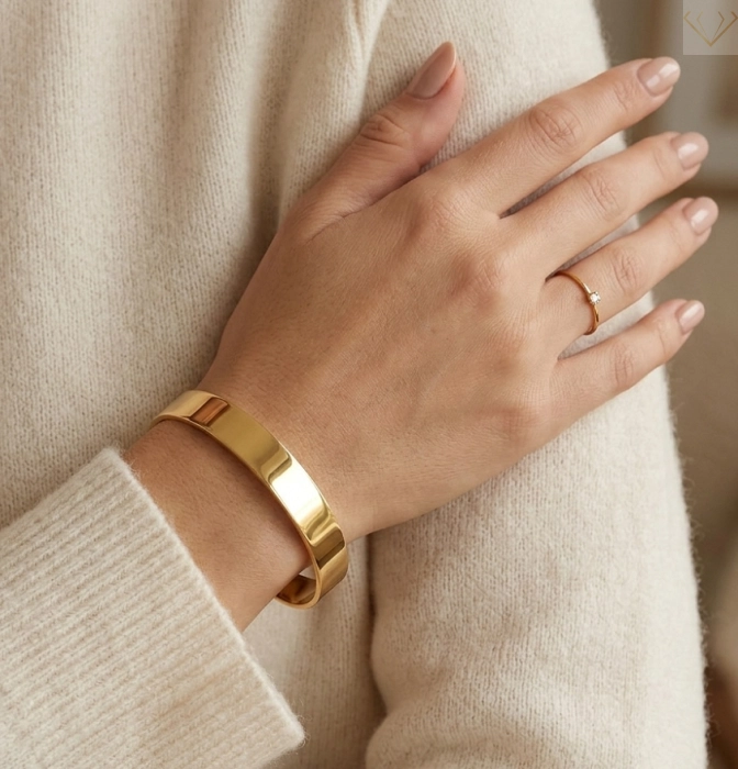 Srebrna bransoletka pozłacana bangle gładka, sztywna szeroka 1 cm