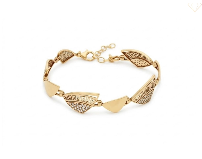 Srebrna bransoletka 925 pozłacana z cyrkoniami i wzorem greckim