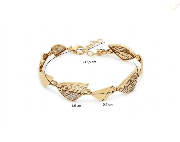 Srebrna bransoletka 925 pozłacana z cyrkoniami i wzorem greckim