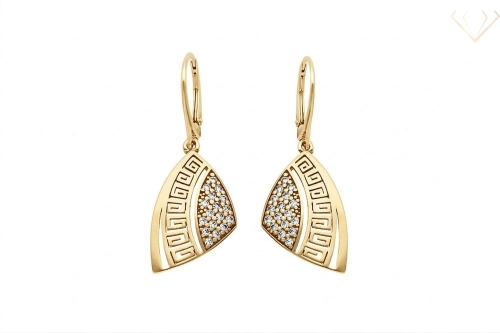 Srebrne kolczyki 925 pozłacane wiszące z cyrkoniami grecki wzór