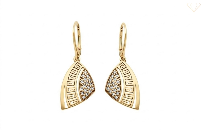 Srebrne kolczyki 925 pozłacane wiszące z cyrkoniami grecki wzór