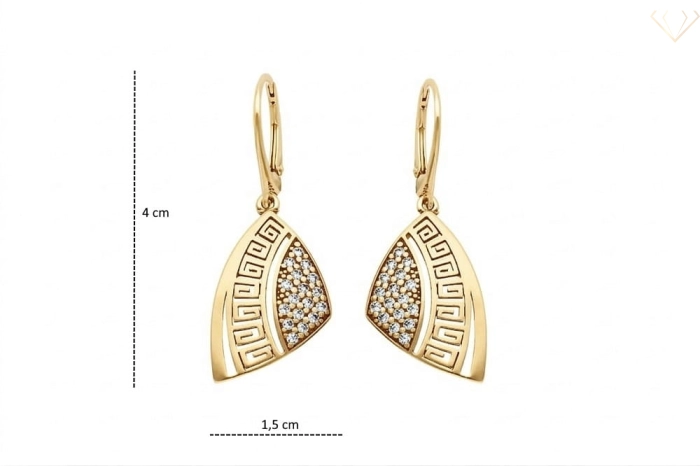 Srebrne kolczyki 925 pozłacane wiszące z cyrkoniami grecki wzór