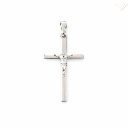 Smukły srebrny krzyżyk z wizerunkiem Chrystusa