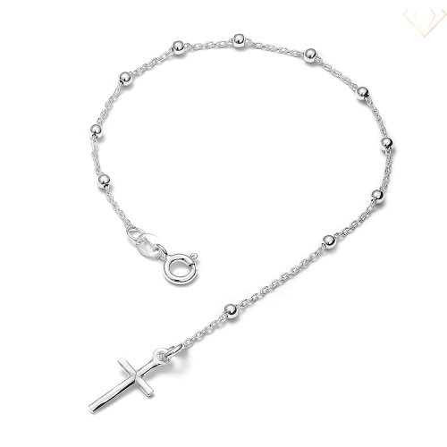 Srebrna bransoletka z krzyżykiem, dziesiątka różańca