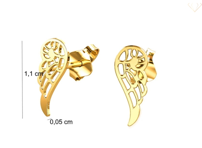Srebrne kolczyki pozłacane skrzydła sztyft wkrętki pr.925