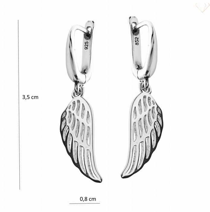 Srebrne kolczyki 925 wiszące skrzydła anioła angielskie zapięcie - Susetti