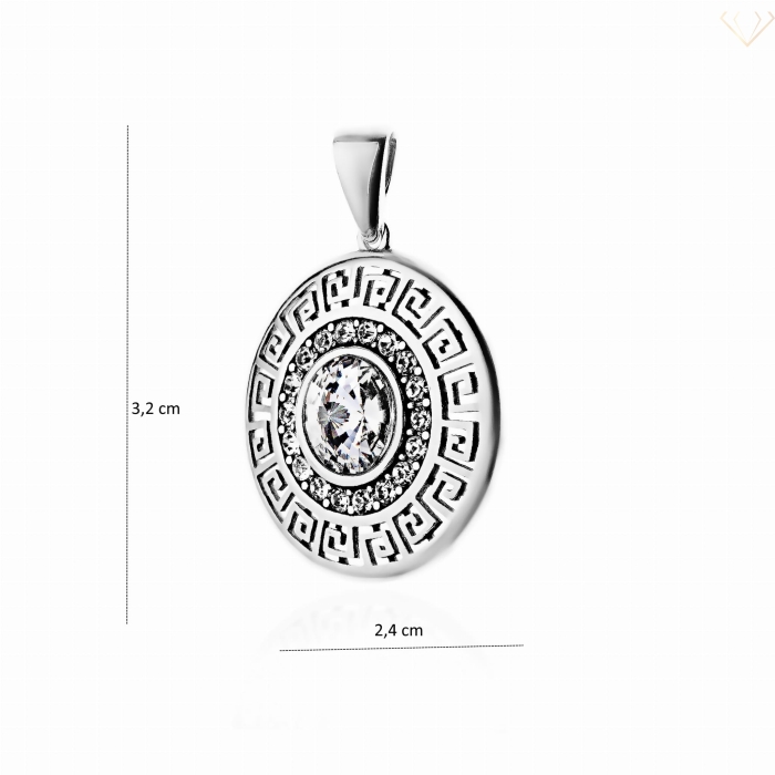 Srebrny wisiorek 925 okrągły wzór grecki z cyrkoniami Susetti