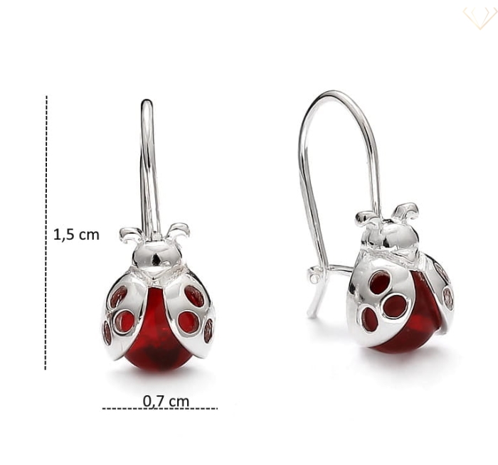 Srebrne kolczyki dziecięce biedronki biedroneczki na biglu pr.925