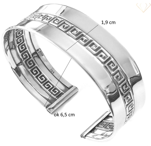 Srebrna bransoletka sztywna szeroka 1,9 cm z greckim wzorem pr925