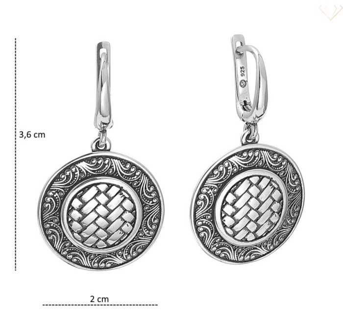 Srebrne kolczyki oksydowane okrągłe z pięknym wzorem srebro 925 Susetti