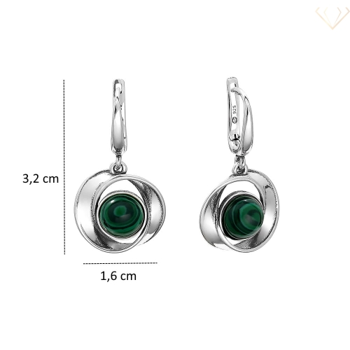 Srebrne kolczyki kwiaty z zielonymi kamieniami malachit