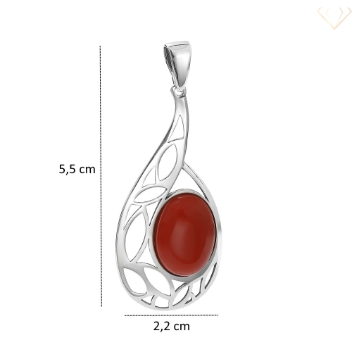 Srebrna zawieszka pr925 z ażurowym wzorem oraz czerwonym kamieniem koral.