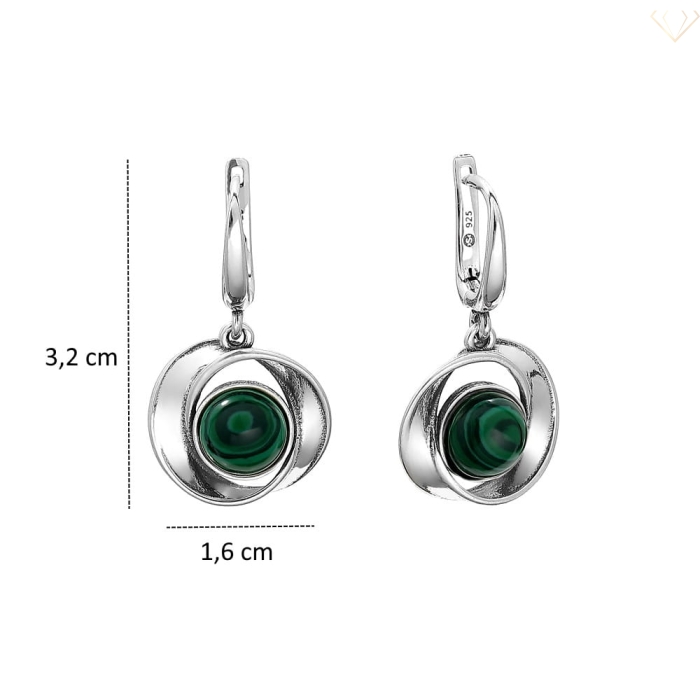 Srebrne kolczyki kwiaty z zielonymi kamieniami malachit pr925
