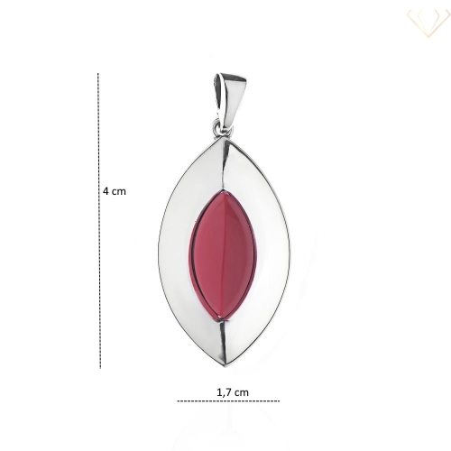 Srebrna zawieszka z czerwonym kamieniem koral, owalny design, biżuteria damska
