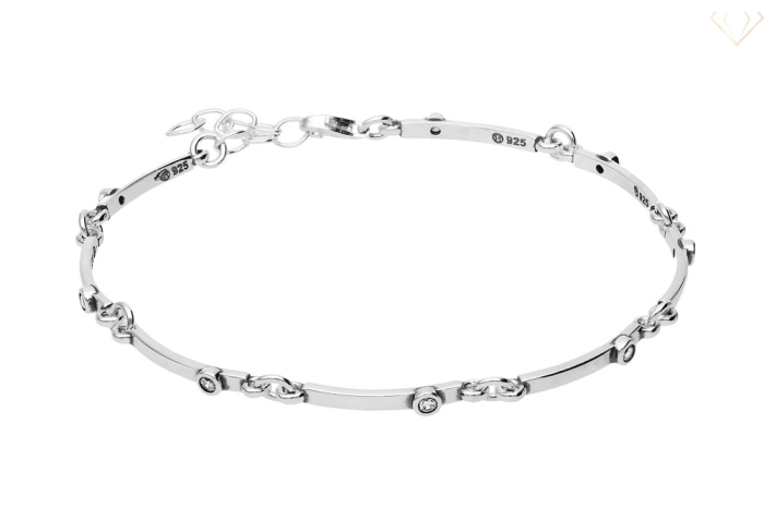 Regulowana srebrna bransoletka z podłużnych elementów z cyrkonią – Susetti