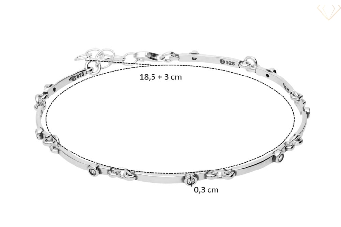 Regulowana srebrna bransoletka z podłużnych elementów z cyrkonią – Susetti