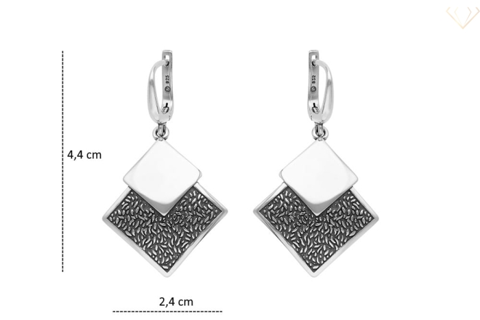 Kolczyki srebrne z kwadratowymi elementami i oksydą – zapięcie angielskie